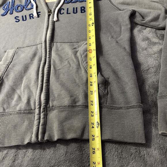Hollister Surf Club VTG Y2K Hoodie Sweatshirt Unisex M Full Zip Grey Spellout - Picture 3 of 9